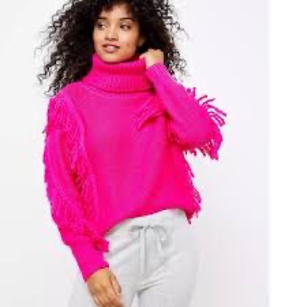 LOFT Lou & Grey Hot Pink Fringe Sweater